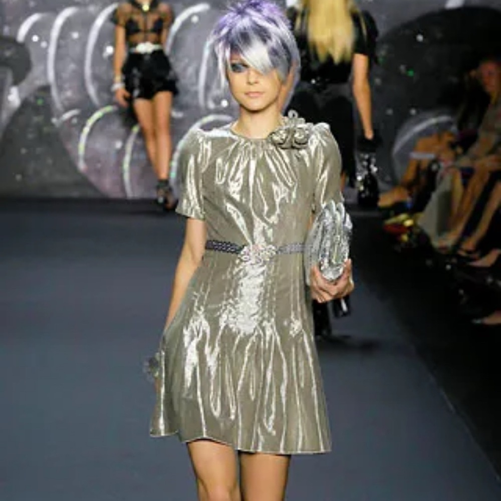 Anna Sui Shimmering Silver Mini Dress
